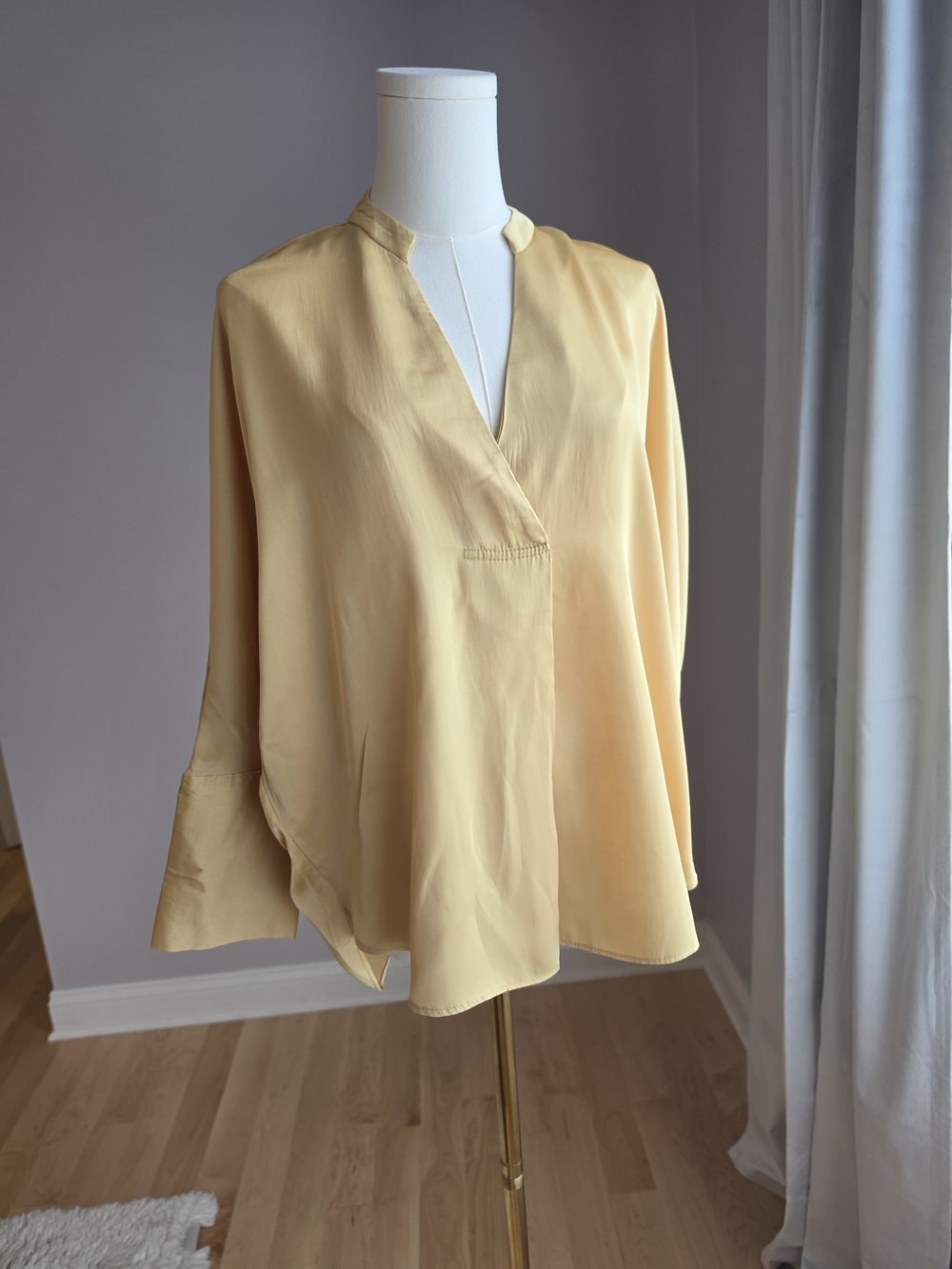 Mango Pale Yellow V-Neck Satin Blouse